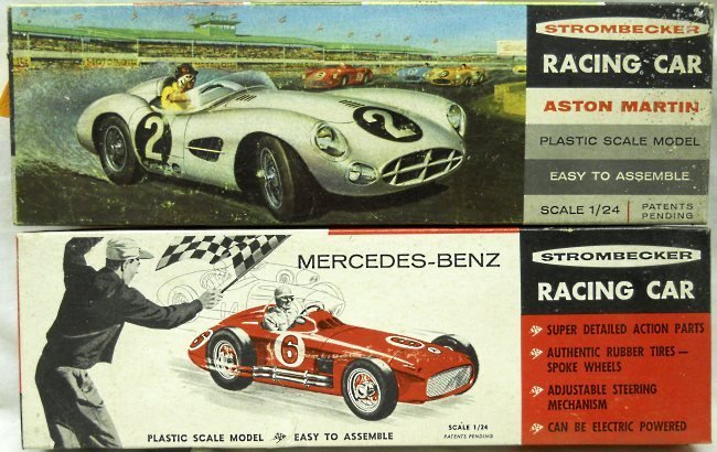 Strombecker 1/24 Mercedes Benz Racing Car and D65-100 Aston Martin Racer, D41-100 plastic model kit